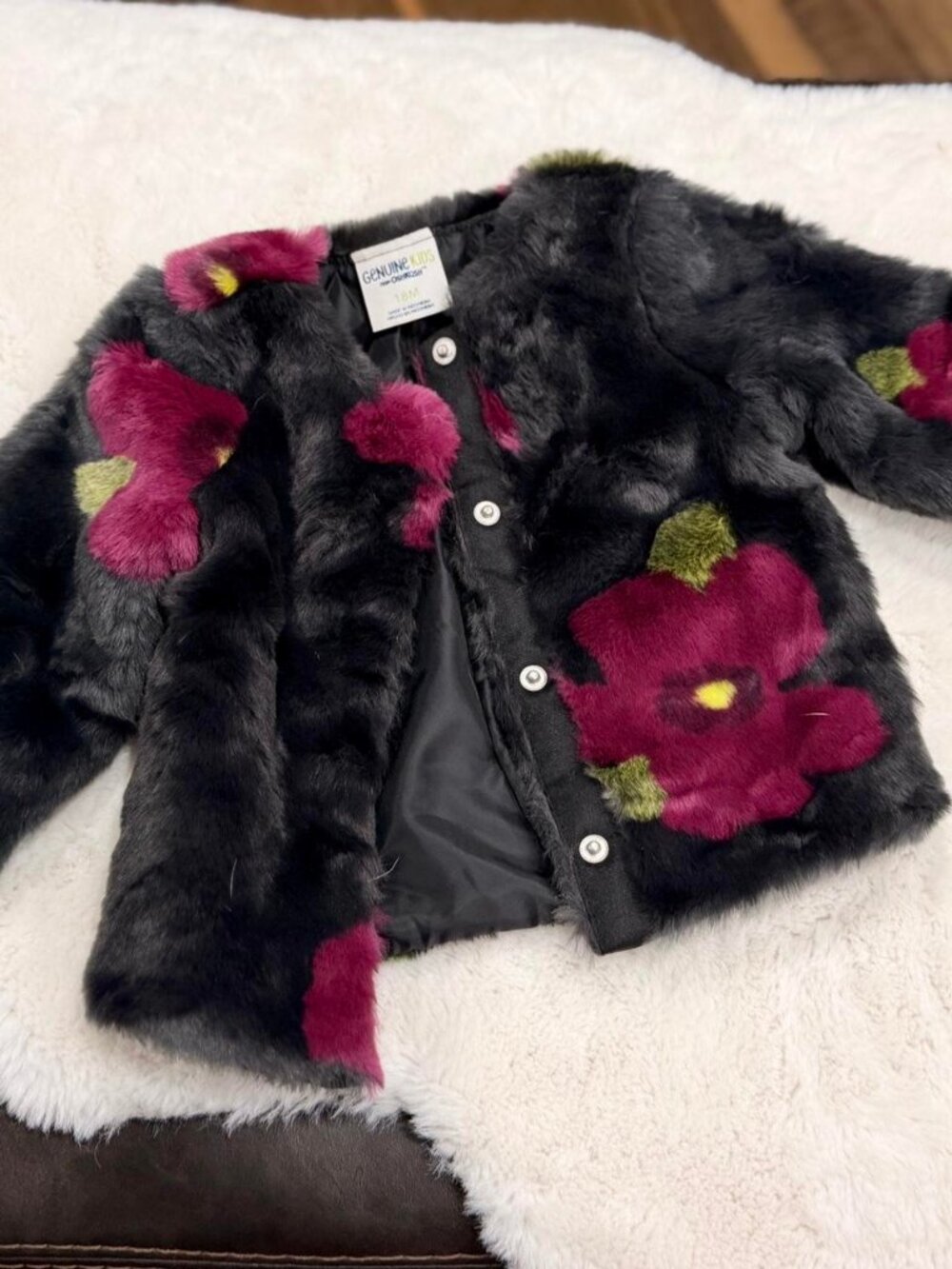 OshKosh Luxe Black Faux Fur Coat 18-24M